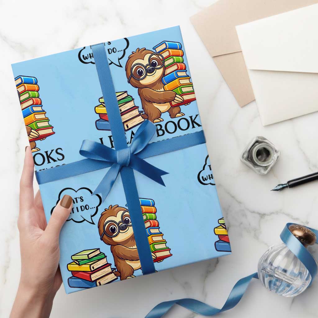 That Is What I Do I Read Books Wrapping Paper Roll Funny Sloth Book Lover - Wonder Print Shop