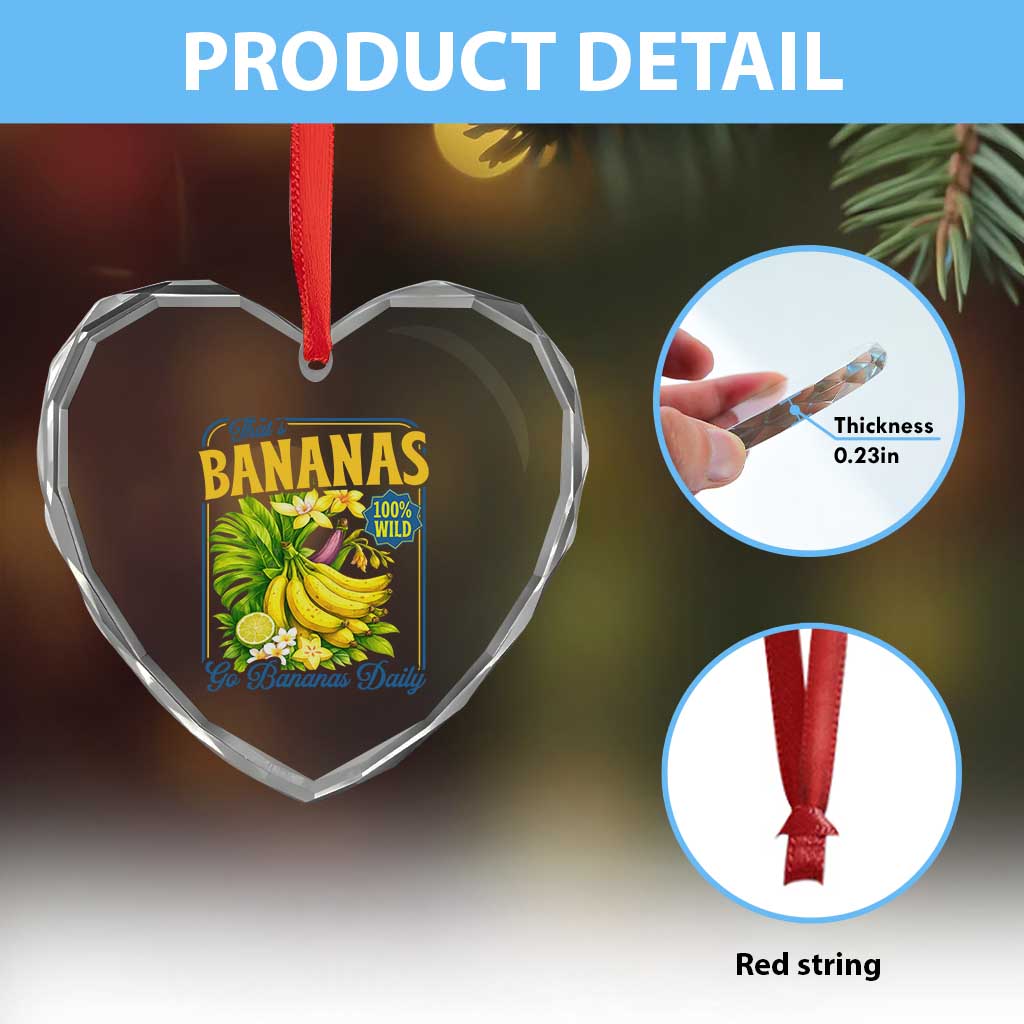 That's Bananas Heart Crystal Glass Ornament Funny Banana Summer Fruit Food Pun