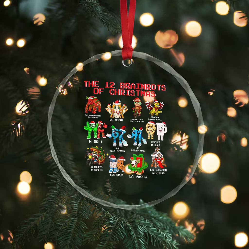 The 12 Brainrots of Christmas Crystal Glass Ornament Funny Cursed Meme Holiday Gag Gift - Wonder Print Shop