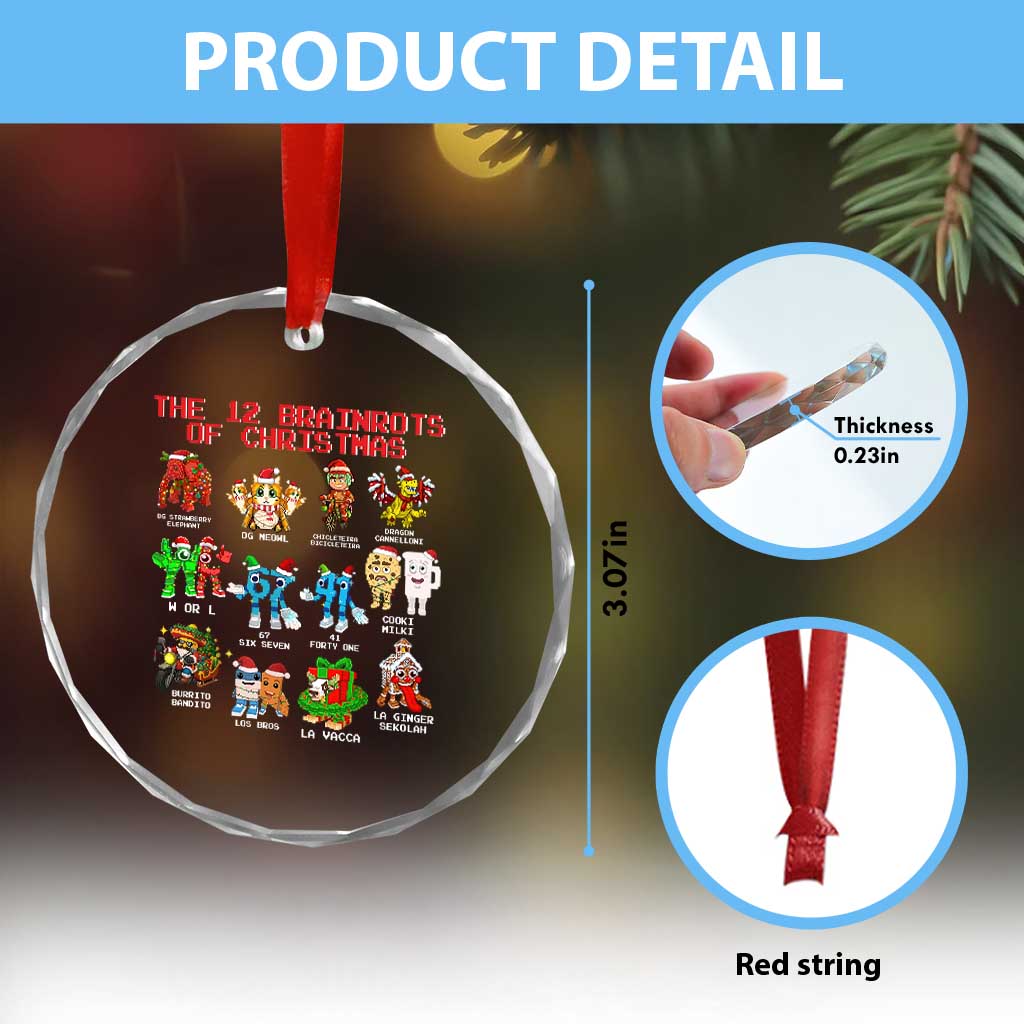 The 12 Brainrots of Christmas Crystal Glass Ornament Funny Cursed Meme Holiday Gag Gift - Wonder Print Shop