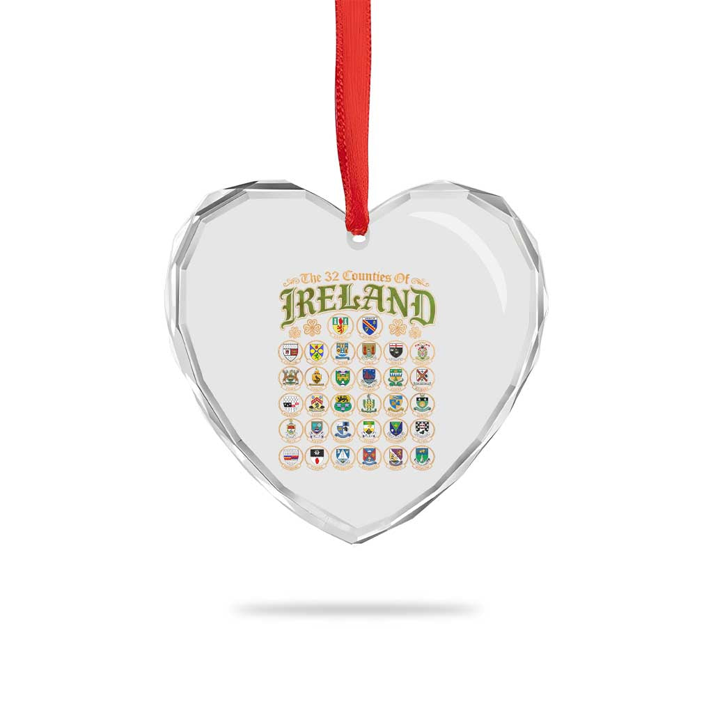 The 32 Counties Of Ireland Heart Crystal Glass Ornament Irish Pride Heritage Vintage Celtic Shamrock