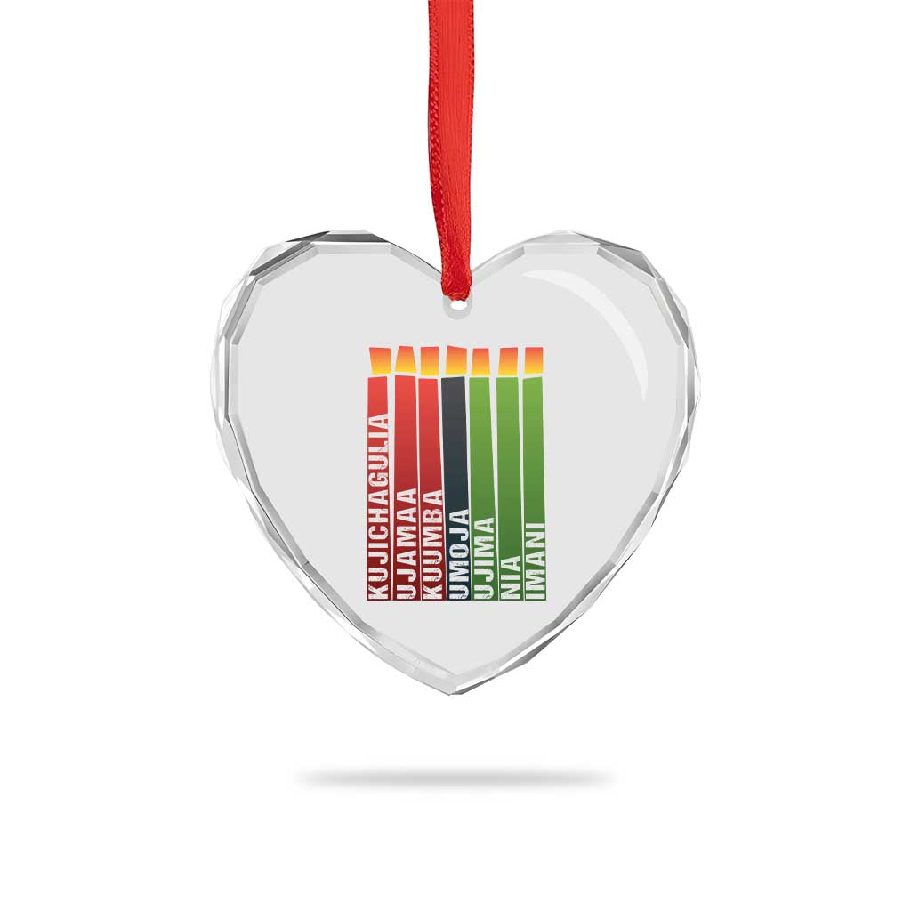 The 7 Principles Of Kwanzaa Heart Crystal Glass Ornament Kinara Candles African Heritage - Wonder Print Shop
