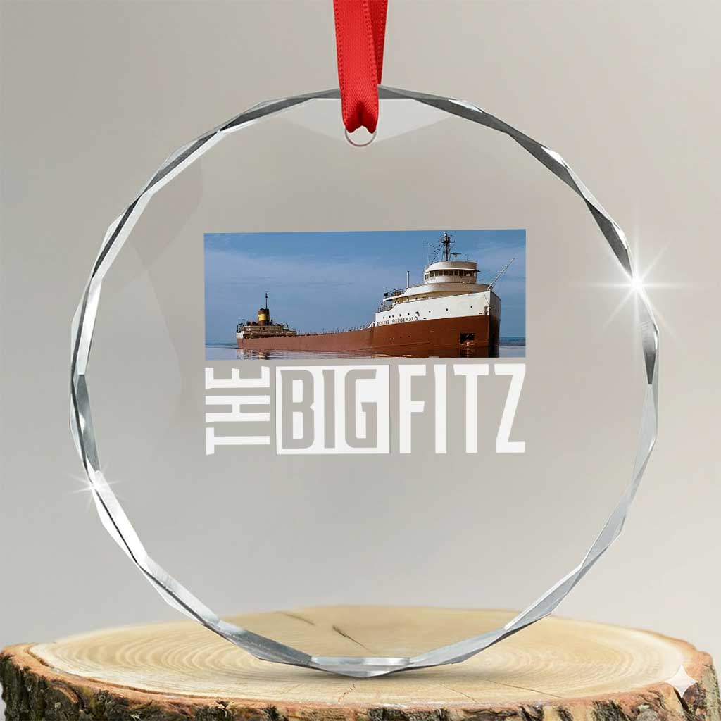 The Big Fitz Tribute Crystal Glass Ornament SS Edmund Fitzgerald Freighter Design for Great Lakes History - Wonder Print Shop