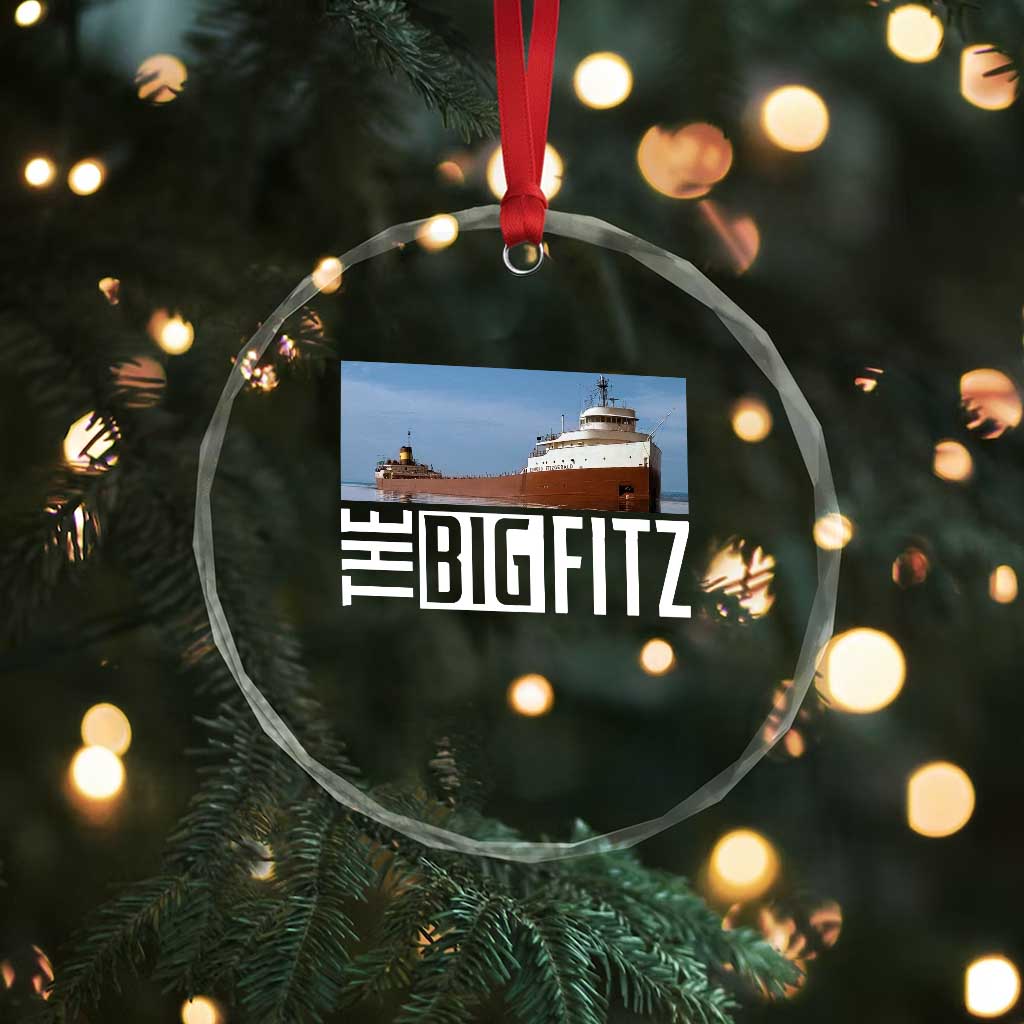 The Big Fitz Tribute Crystal Glass Ornament SS Edmund Fitzgerald Freighter Design for Great Lakes History - Wonder Print Shop
