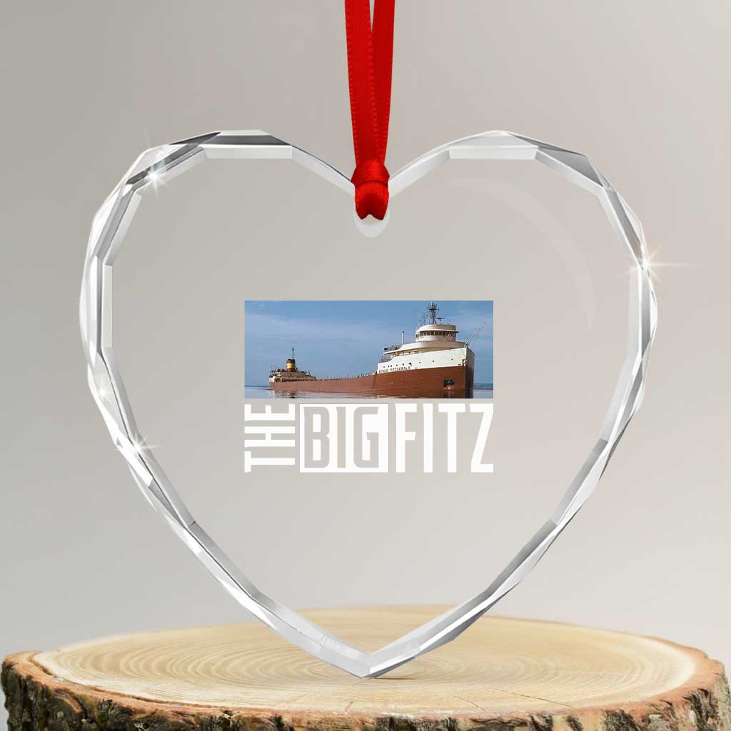 The Big Fitz Tribute Heart Crystal Glass Ornament SS Edmund Fitzgerald Freighter Design for Great Lakes History - Wonder Print Shop