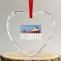 The Big Fitz Tribute Heart Crystal Glass Ornament SS Edmund Fitzgerald Freighter Design for Great Lakes History - Wonder Print Shop