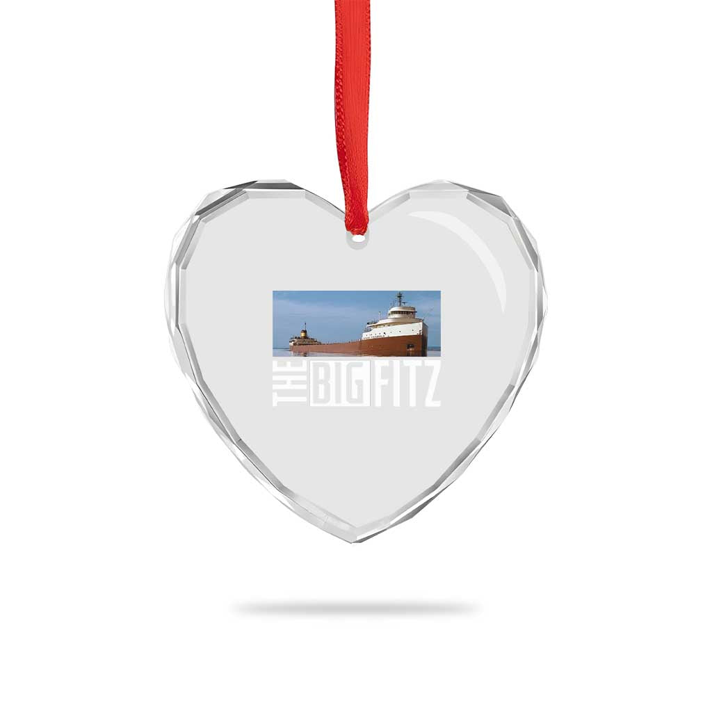The Big Fitz Tribute Heart Crystal Glass Ornament SS Edmund Fitzgerald Freighter Design for Great Lakes History - Wonder Print Shop