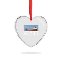 The Big Fitz Tribute Heart Crystal Glass Ornament SS Edmund Fitzgerald Freighter Design for Great Lakes History - Wonder Print Shop