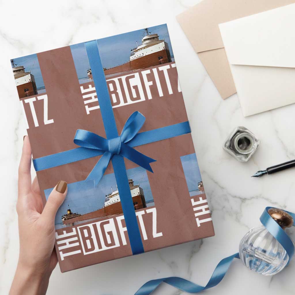 The Big Fitz Tribute Wrapping Paper Roll SS Edmund Fitzgerald Freighter Design for Great Lakes History - Wonder Print Shop