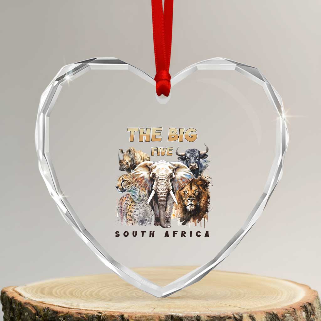 The Big Five South Africa Heart Crystal Glass Ornament Elephant Lion Rhino Buffalo Leopard Animals Safari Wildlife - Wonder Print Shop