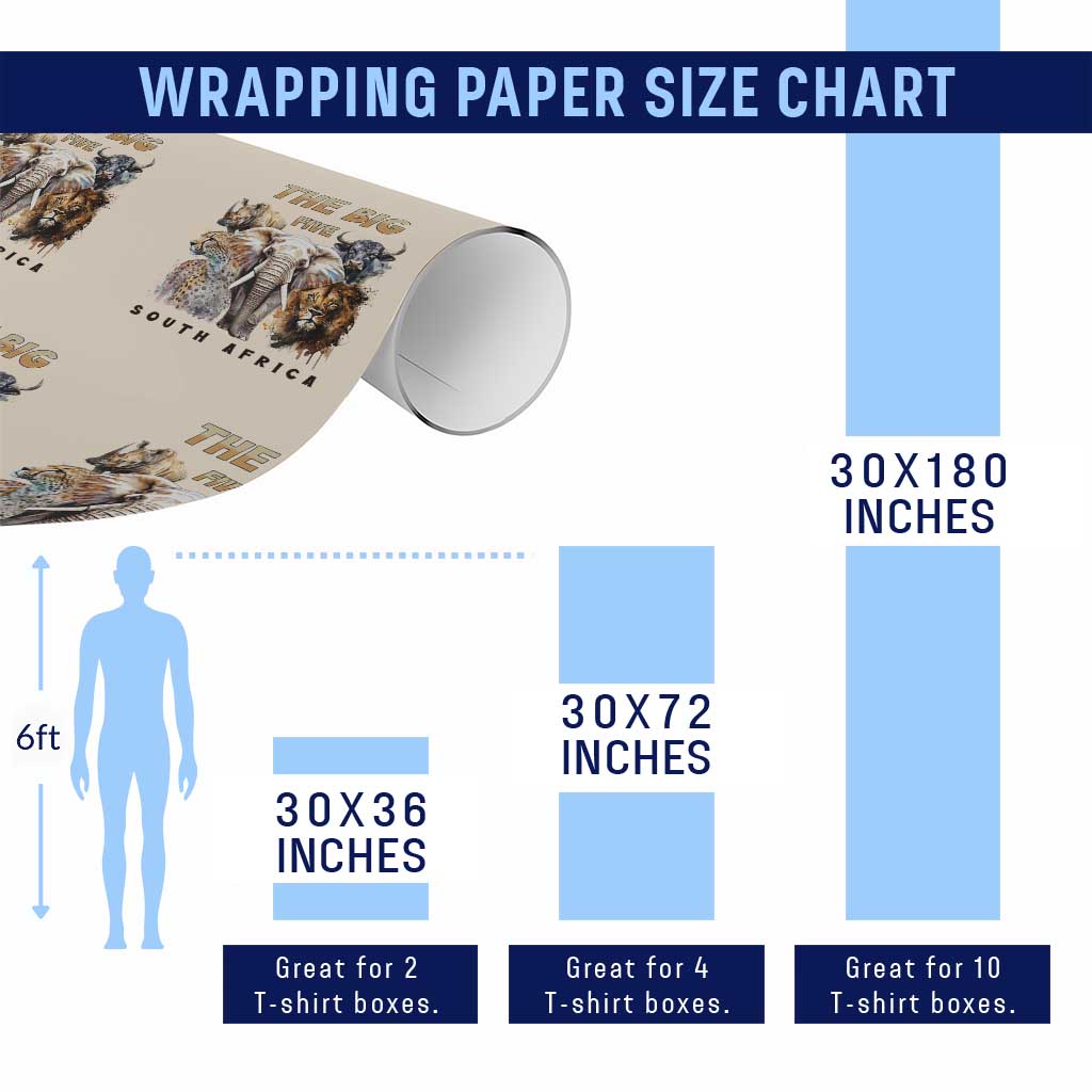 The Big Five South Africa Wrapping Paper Roll Elephant Lion Rhino Buffalo Leopard Animals Safari Wildlife - Wonder Print Shop
