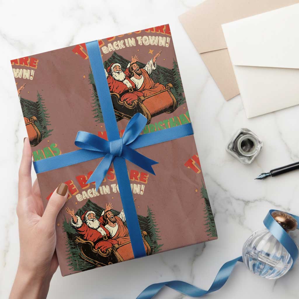 The Boys Are Back in Town Christmas Wrapping Paper Roll Funny Santa Jesus - Wonder Print Shop