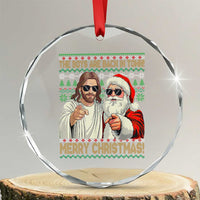 The Boys Are Back in Town Funny Christmas Crystal Glass Ornament Cool Santa and Jesus Holiday Humor - Wonder Print Shop