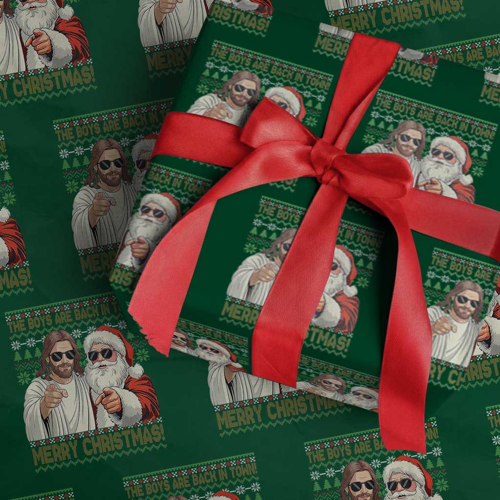 The Boys Are Back in Town Funny Christmas Wrapping Paper Roll Cool Santa and Jesus Holiday Humor - Wonder Print Shop