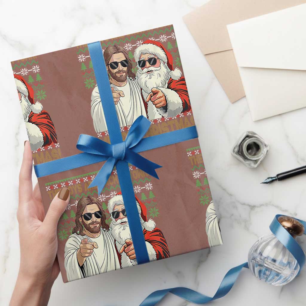 The Boys Are Back in Town Funny Christmas Wrapping Paper Roll Cool Santa and Jesus Holiday Humor - Wonder Print Shop