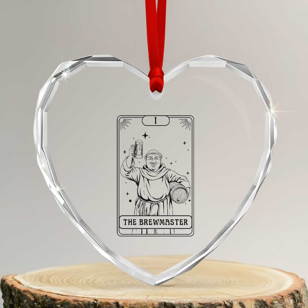 The Brewmaster Tarot Card Heart Crystal Glass Ornament Vintage Craft Beer Monk Brewery Art