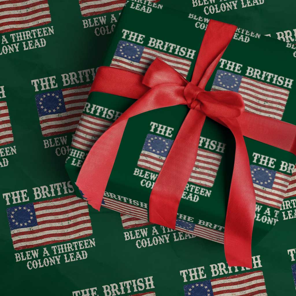 The British Blew A Thirteen Colony Lead Betsy Ross Flag Wrapping Paper Roll Vintage Patriotic 4th of July History Graphic