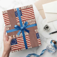 The British Blew A Thirteen Colony Lead Betsy Ross Flag Wrapping Paper Roll Vintage Patriotic 4th of July History Graphic