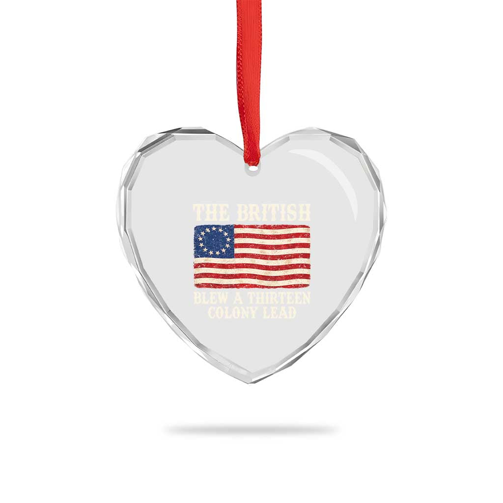The British Blew A Thirteen Colony Lead Betsy Ross Flag Heart Crystal Glass Ornament Vintage Patriotic 4th of July History Graphic