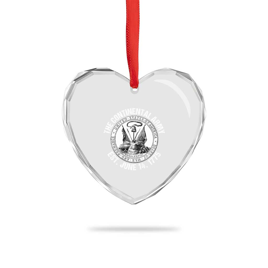 The Continental Army Est 1775 Heart Crystal Glass Ornament Patriotic US Military History Graphic