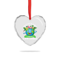 The Future Of Planet Is In My Classroom Heart Crystal Glass Ornament Cute Earth with Floral Earth Day