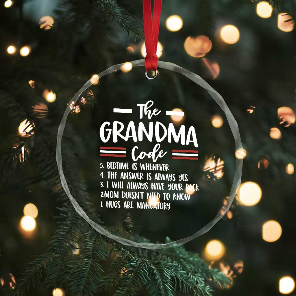 The Grandma Code Crystal Glass Ornament Humorous Grandmother Rules Graphic