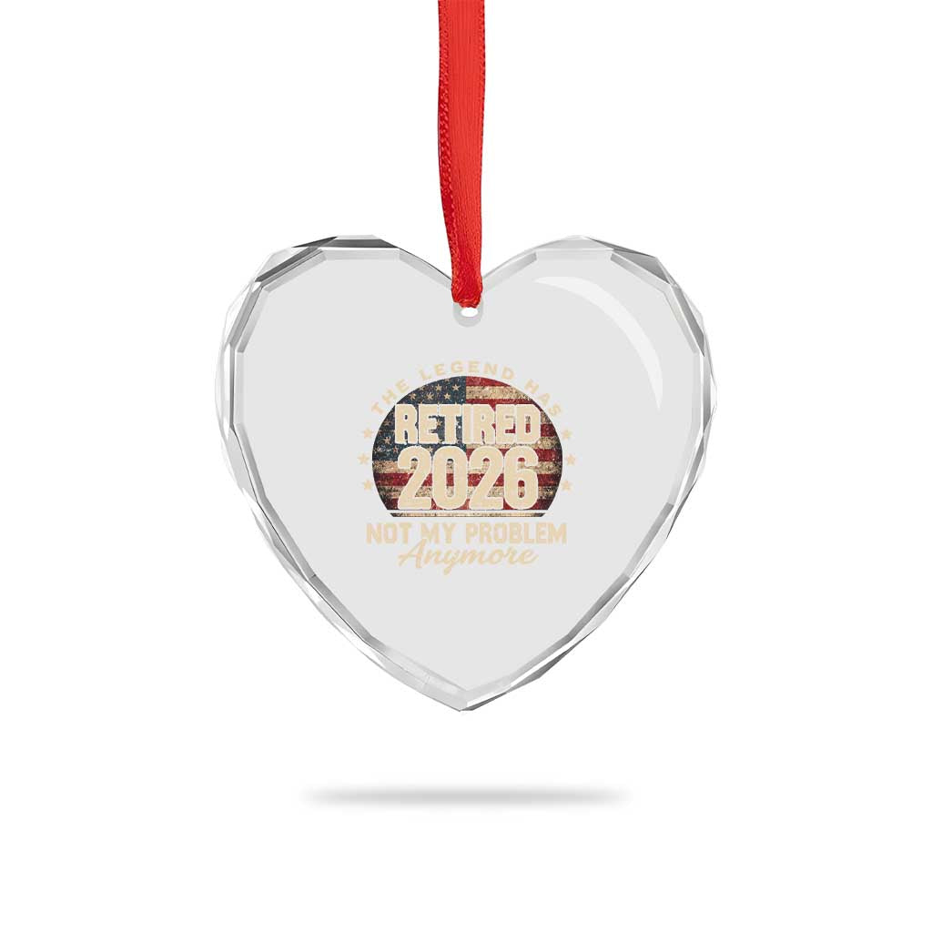 The Legend Has Retired 2026 Heart Crystal Glass Ornament Funny Retirement USA Flag