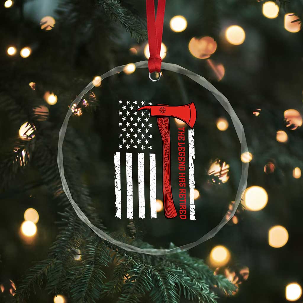 The Legend Has Retired Firefighter Crystal Glass Ornament Vintage Retirement Gifts Fireman American Flag - Wonder Print Shop