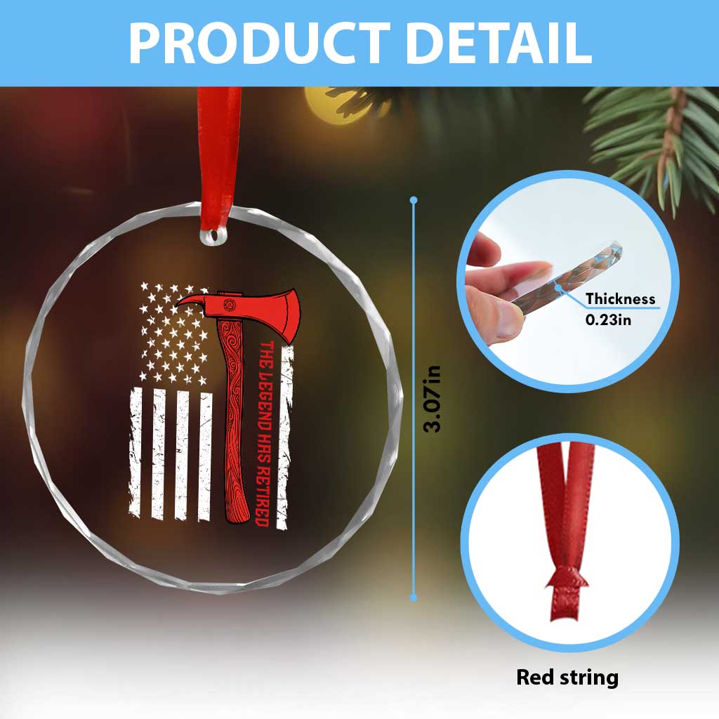 The Legend Has Retired Firefighter Crystal Glass Ornament Vintage Retirement Gifts Fireman American Flag - Wonder Print Shop