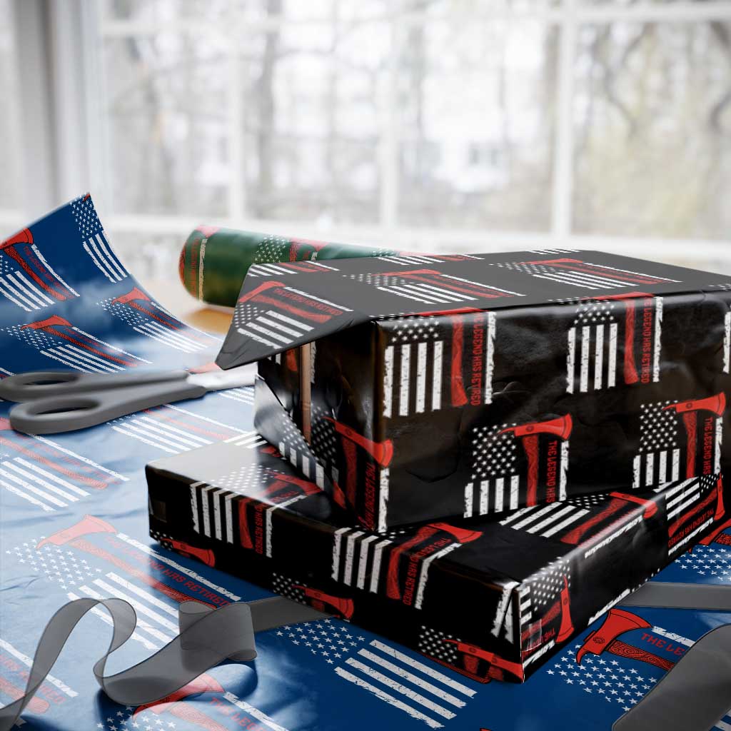 The Legend Has Retired Firefighter Wrapping Paper Roll Vintage Retirement Gifts Fireman American Flag - Wonder Print Shop
