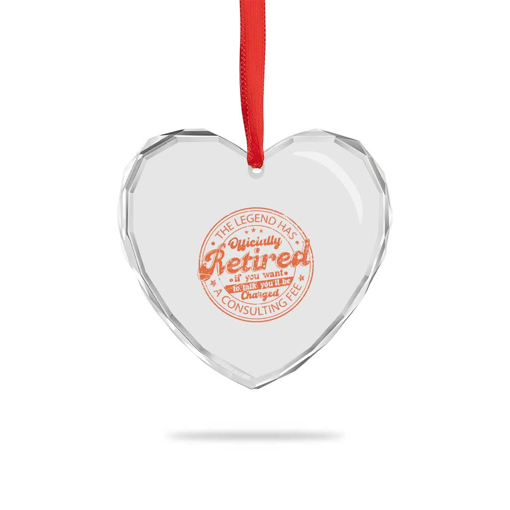 The Legend Has Retired Heart Crystal Glass Ornament Retro Funny Retirement Gift Dad Humor