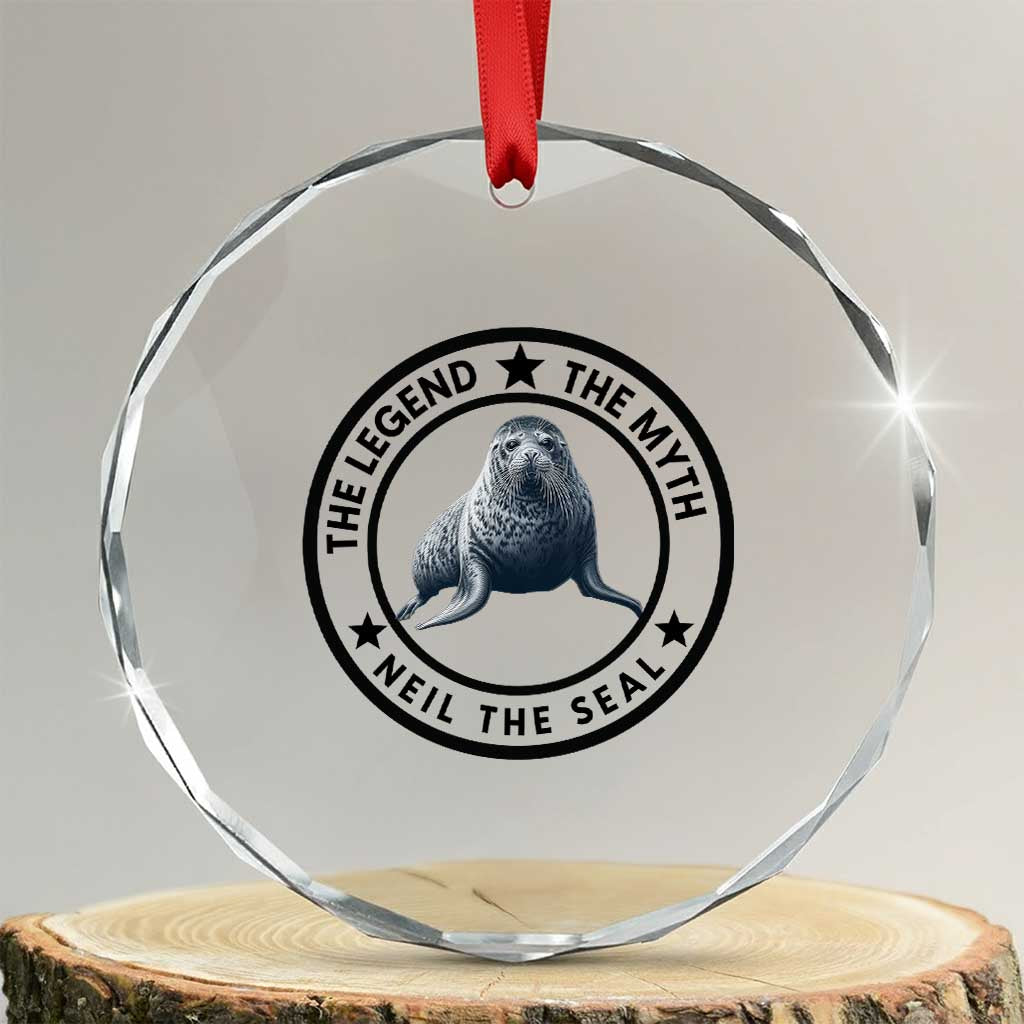 The Legend The Myth Neil The Seal Emblem Graphic Crystal Glass Ornament Funny Viral Southern Elephant Seal Meme