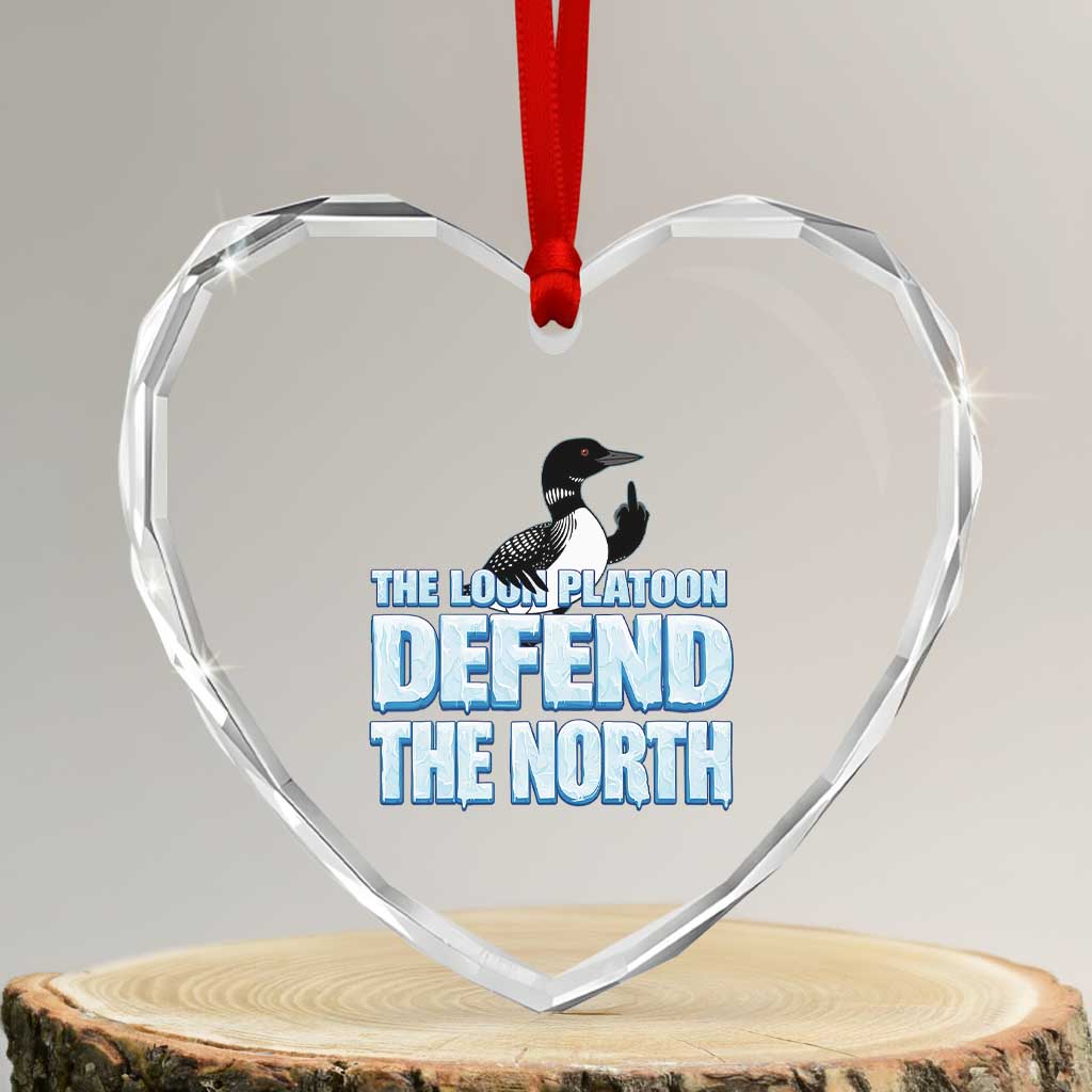 The Loon Platoon Defend The North Heart Crystal Glass Ornament MN State Bird Loon Resistance