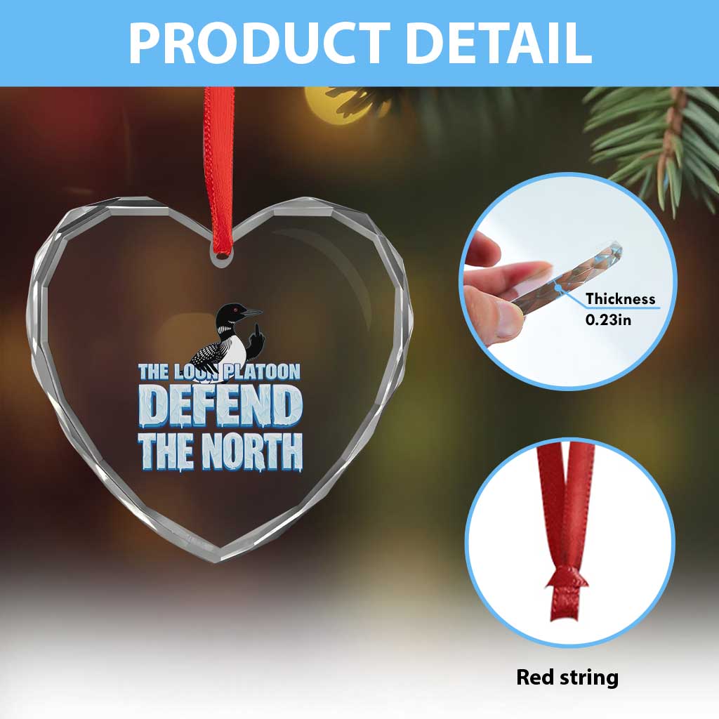 The Loon Platoon Defend The North Heart Crystal Glass Ornament MN State Bird Loon Resistance