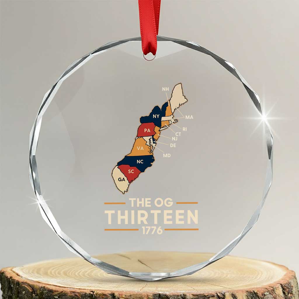 The OG Thirteen 1776 Original Colonies Map Crystal Glass Ornament Funny Retro American History