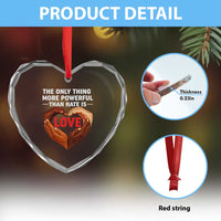 The Only Thing More Powerful Than Hate Is Love Heart Crystal Glass Ornament Heart in Hands Unity Bunny Inspirational Quote