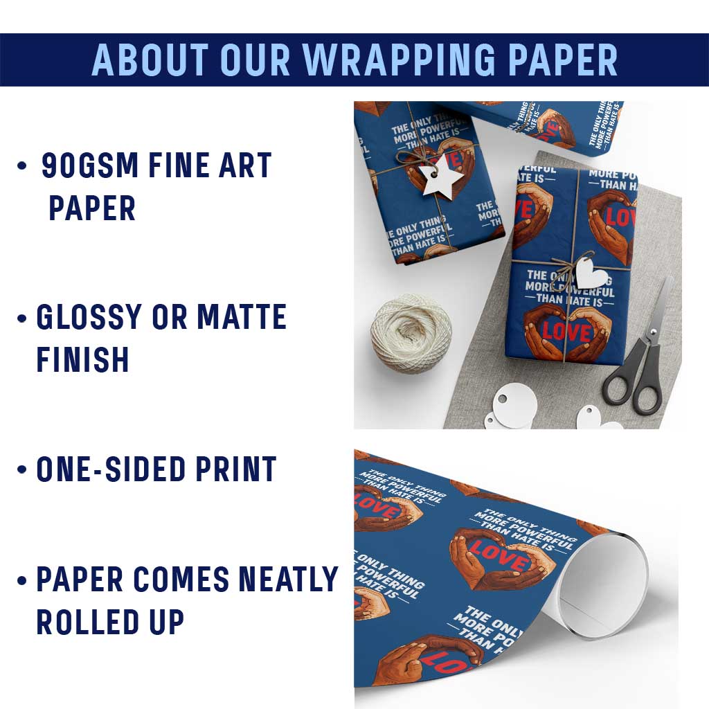 The Only Thing More Powerful Than Hate Is Love Wrapping Paper Roll Heart in Hands Unity Bunny Inspirational Quote