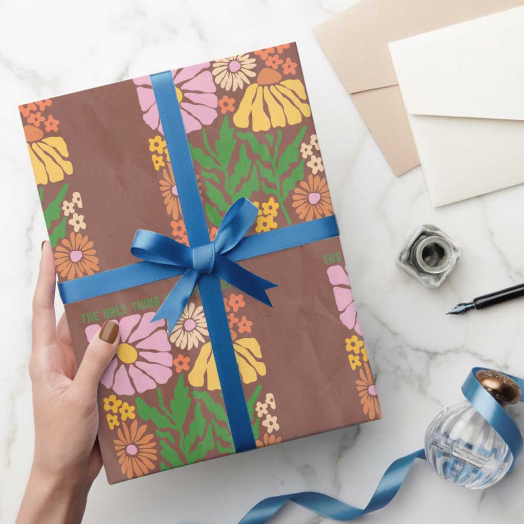 The Only Thing More Powerful Than Hate Is Love Wrapping Paper Roll Retro Floral Bunny Inspirational Quote