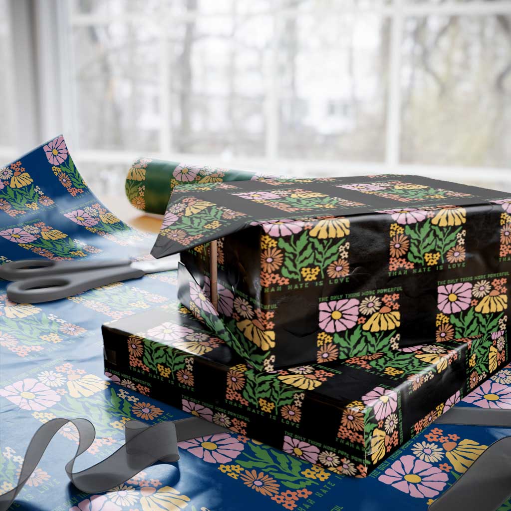 The Only Thing More Powerful Than Hate Is Love Wrapping Paper Roll Retro Floral Bunny Inspirational Quote