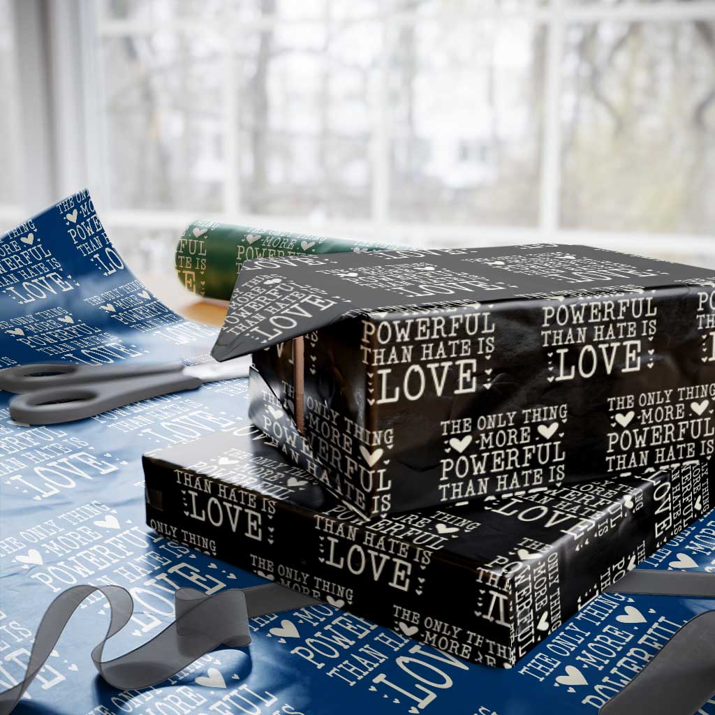 The Only Thing More Powerful Than Hate Is Love Wrapping Paper Roll Whimsical Heart Typography Bunny Inspirational Statement