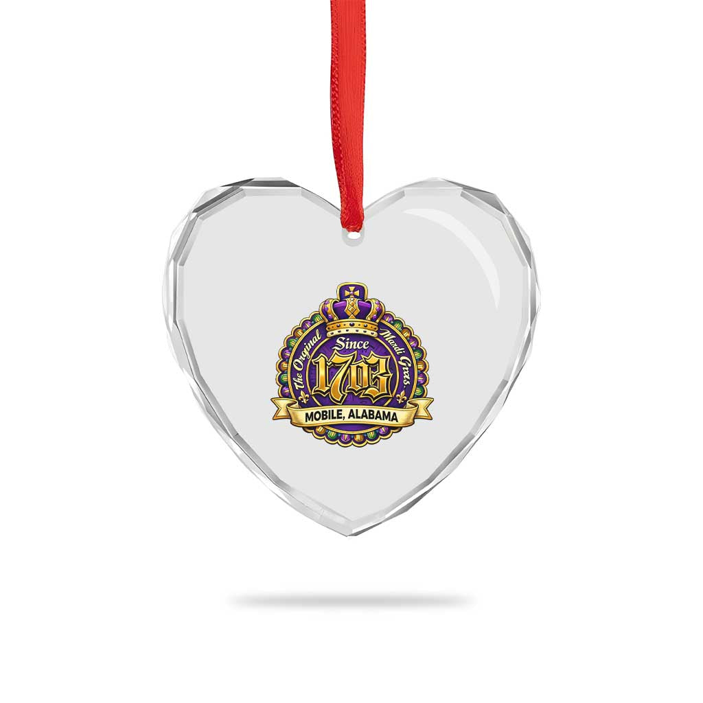 The Original Mardi Gras Mobile Alabama Since 1703 Heart Crystal Glass Ornament