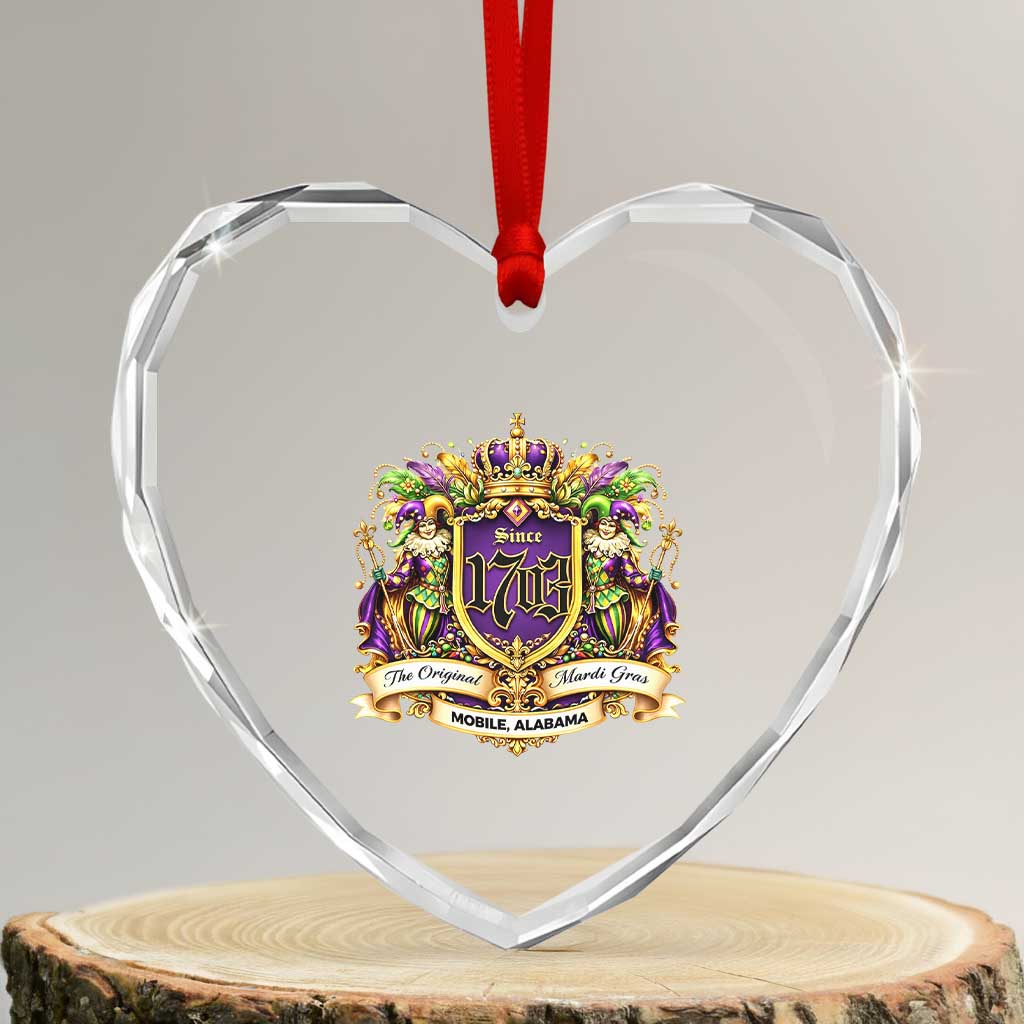 The Original Mardi Gras Mobile Alabama Since 1703 Heart Crystal Glass Ornament Funny Carnival