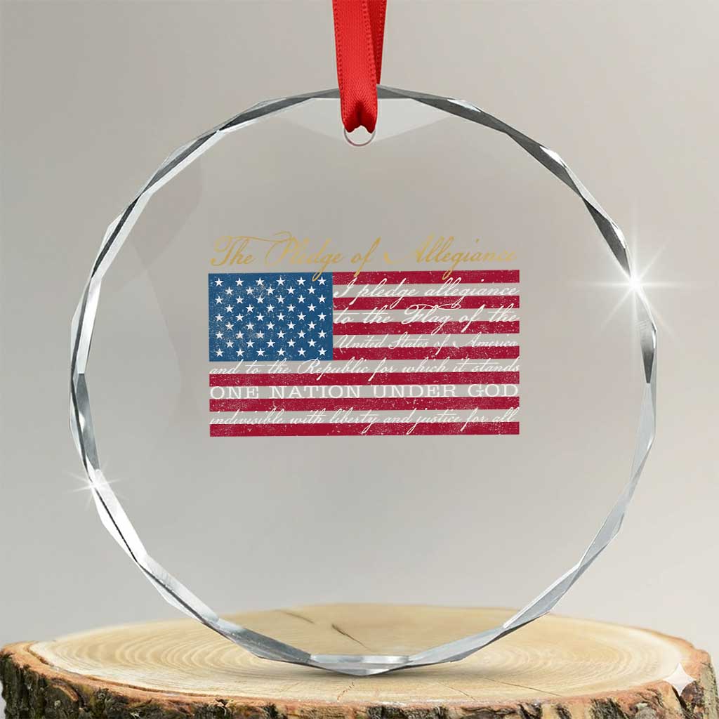 The Pledge of Allegiance Crystal Glass Ornament US Military Veteran Patriotic American Flag