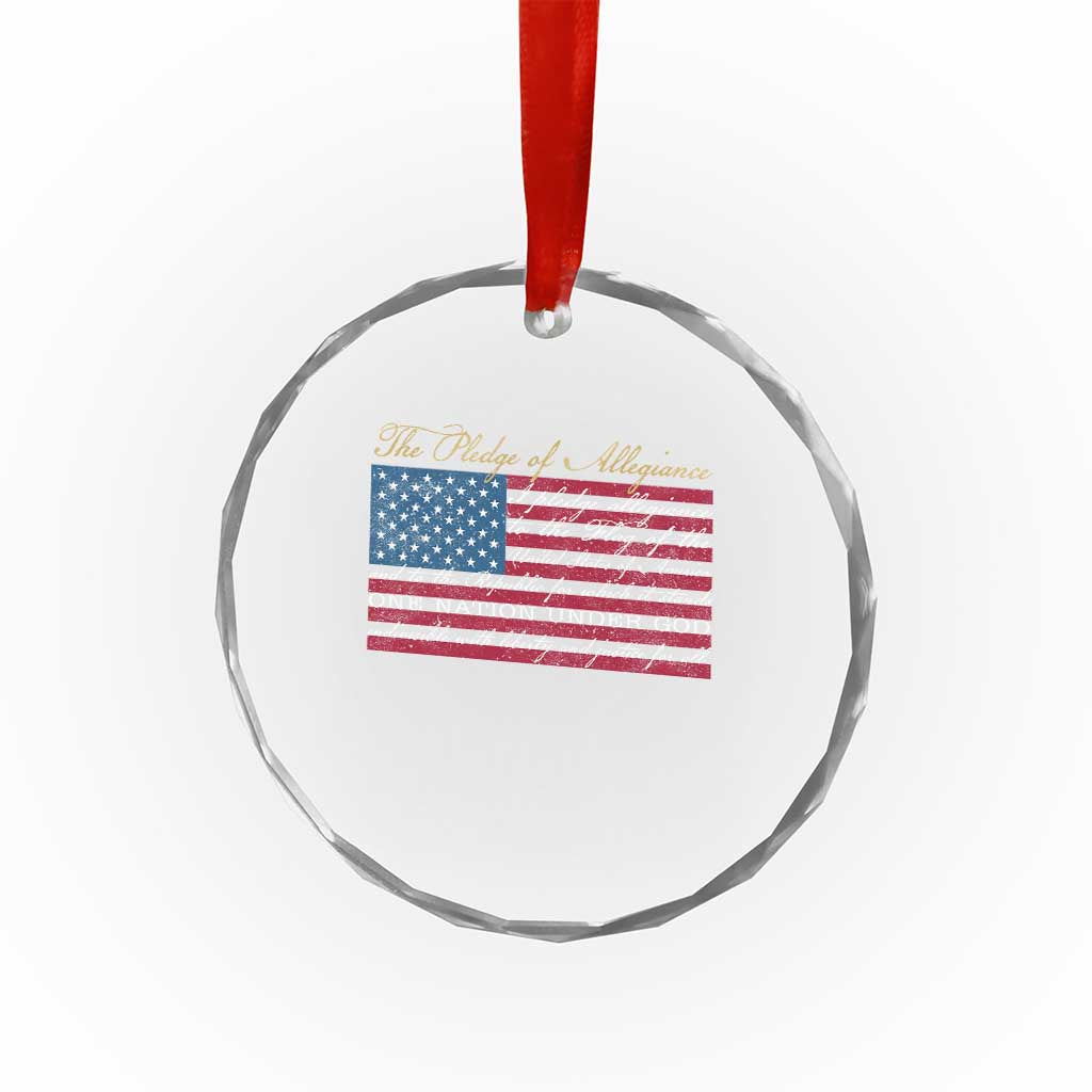The Pledge of Allegiance Crystal Glass Ornament US Military Veteran Patriotic American Flag