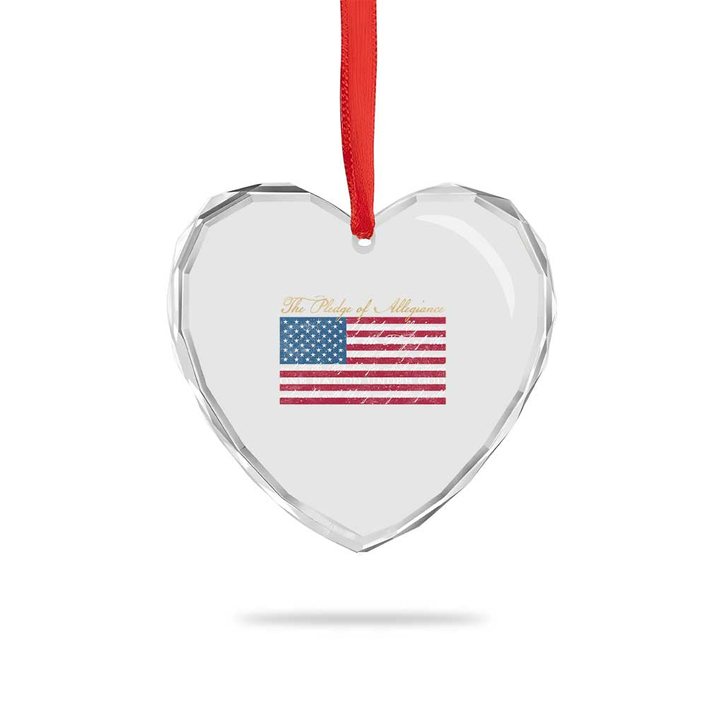 The Pledge of Allegiance Heart Crystal Glass Ornament US Military Veteran Patriotic American Flag