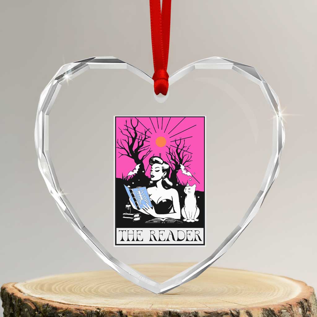 The Reader Tarot Heart Crystal Glass Ornament Witch Reading Book Club Occult Cat Mom - Wonder Print Shop