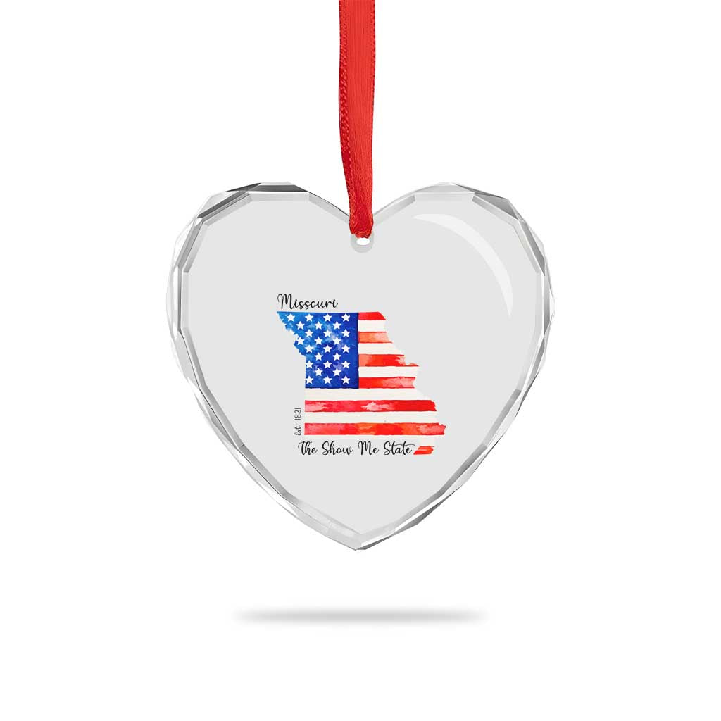 The Show Me State Est 1821 Heart Crystal Glass Ornament Proud Missourian Gift