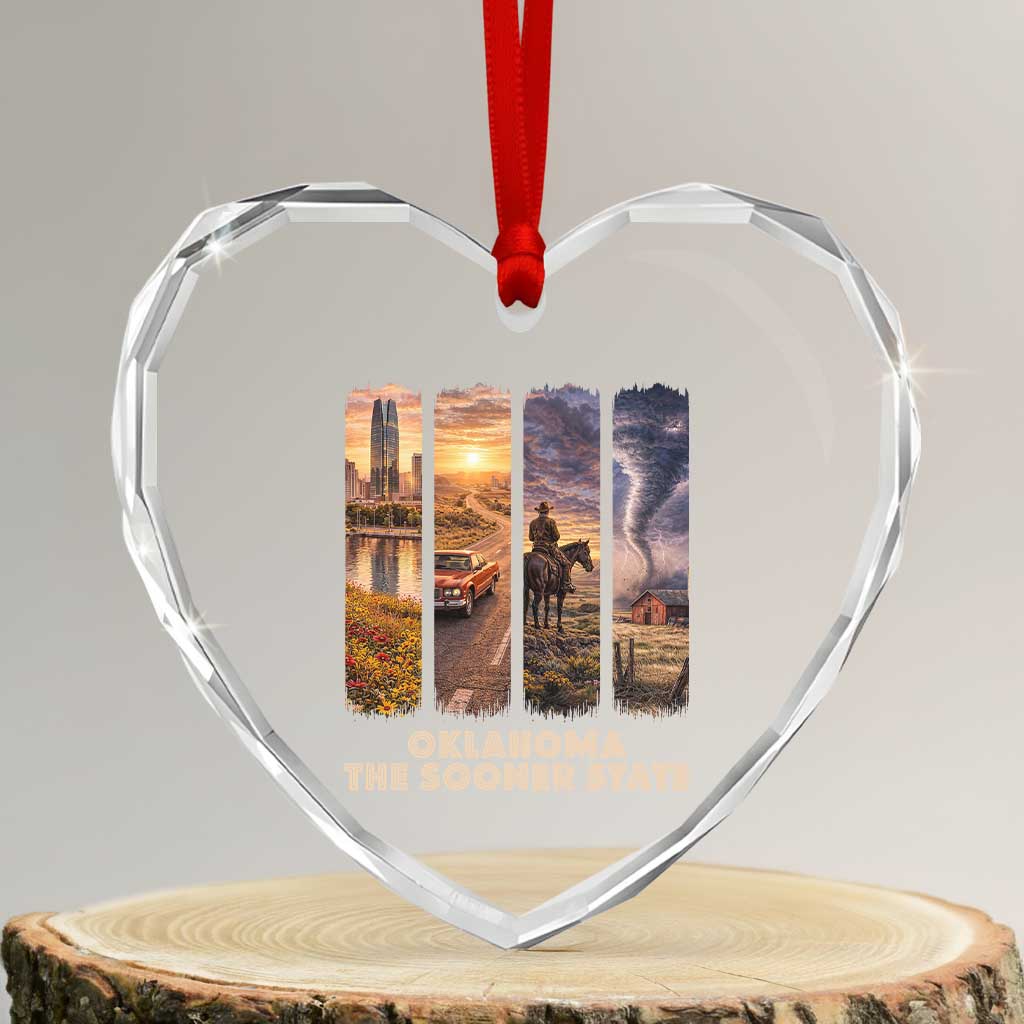 The Sooner State Pride Heart Crystal Glass Ornament Gift for Oklahomans