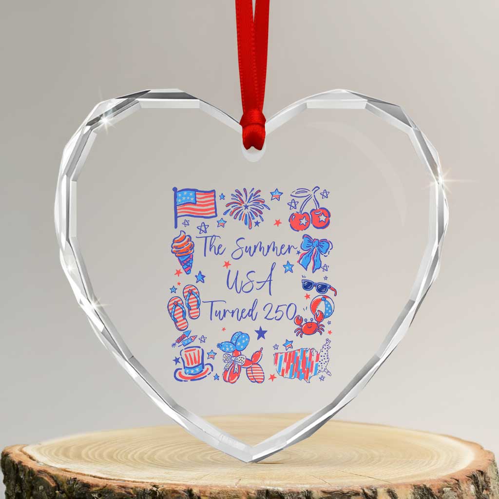 The Summer USA Turned 250 1776 2026 4th of July Heart Crystal Glass Ornament