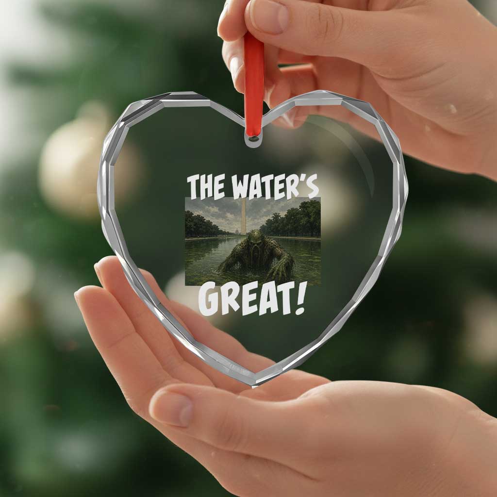 The Water is Great Swamp Monster Reflecting Pool Heart Crystal Glass Ornament Funny Washington DC Algae Creature Meme
